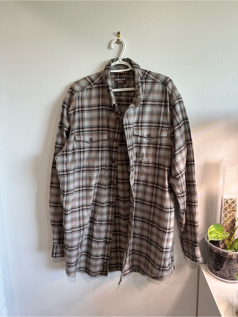 Ariat Rebar Plaid Work Shirt XL Tall Button Front Long Sleeve Flannel Style